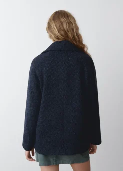 Abrigo Cruzado Jaspeado Con Bolsillos