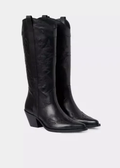 Bota Cowboy Cana Alta Bordada Piel