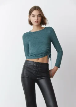 Camiseta Asimetrica Rayas Frunce