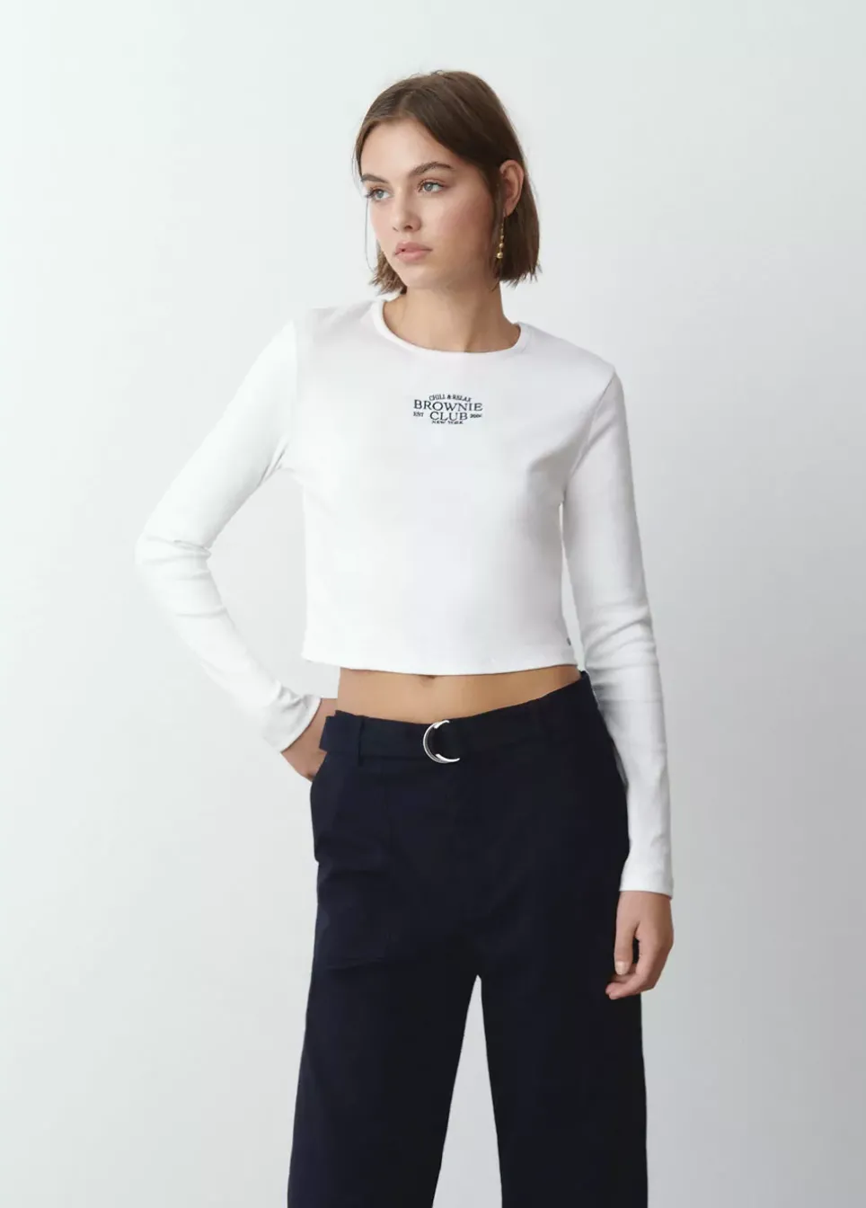 Camiseta Baby Tee Manga Larga