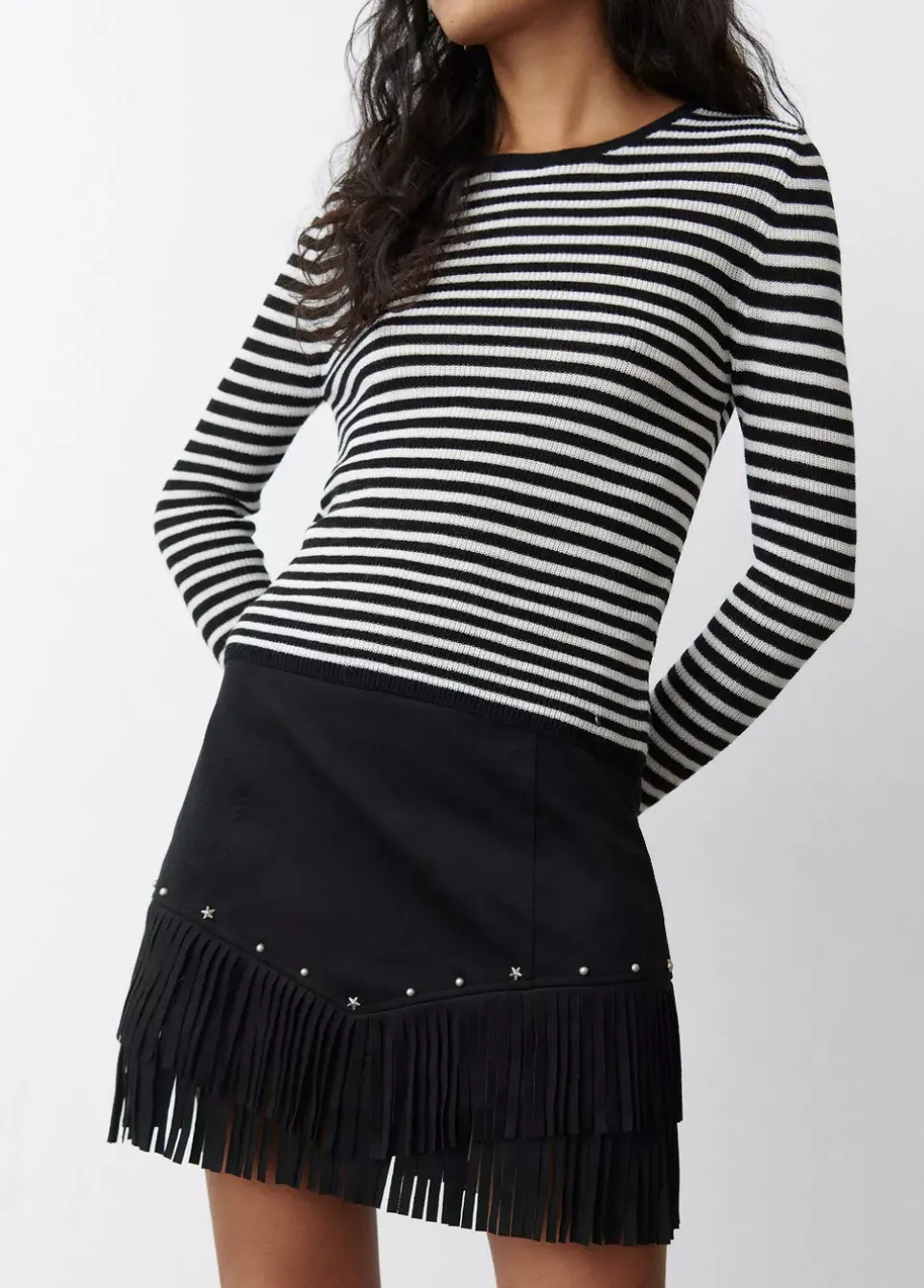 Falda Efecto Ante Flecos Y Tachas