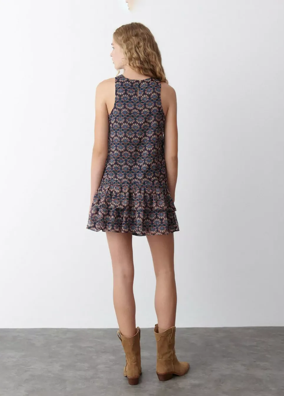 Falda Estampado Indio Volantes Lurex