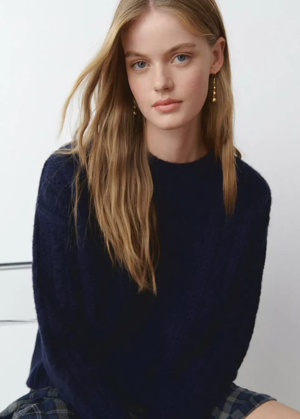 Jersey Trenzas Cuello Redondo Marino