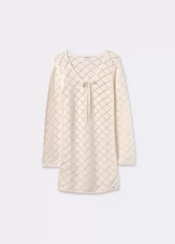 Vestido Crochet Corto Manga Larga